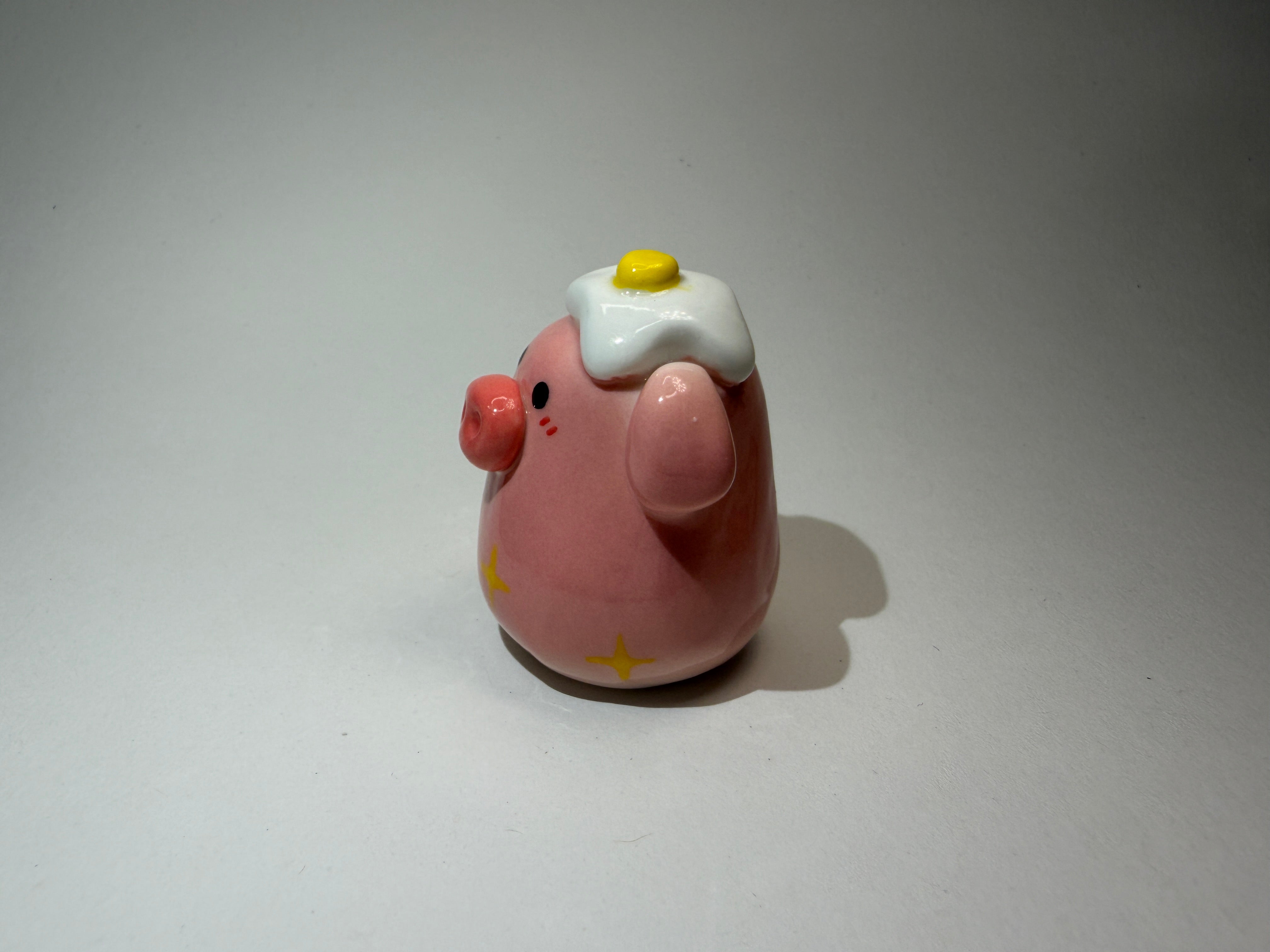 Round Pig with Sunny Fried Egg Figurine - Handmade Ceramic Ornament