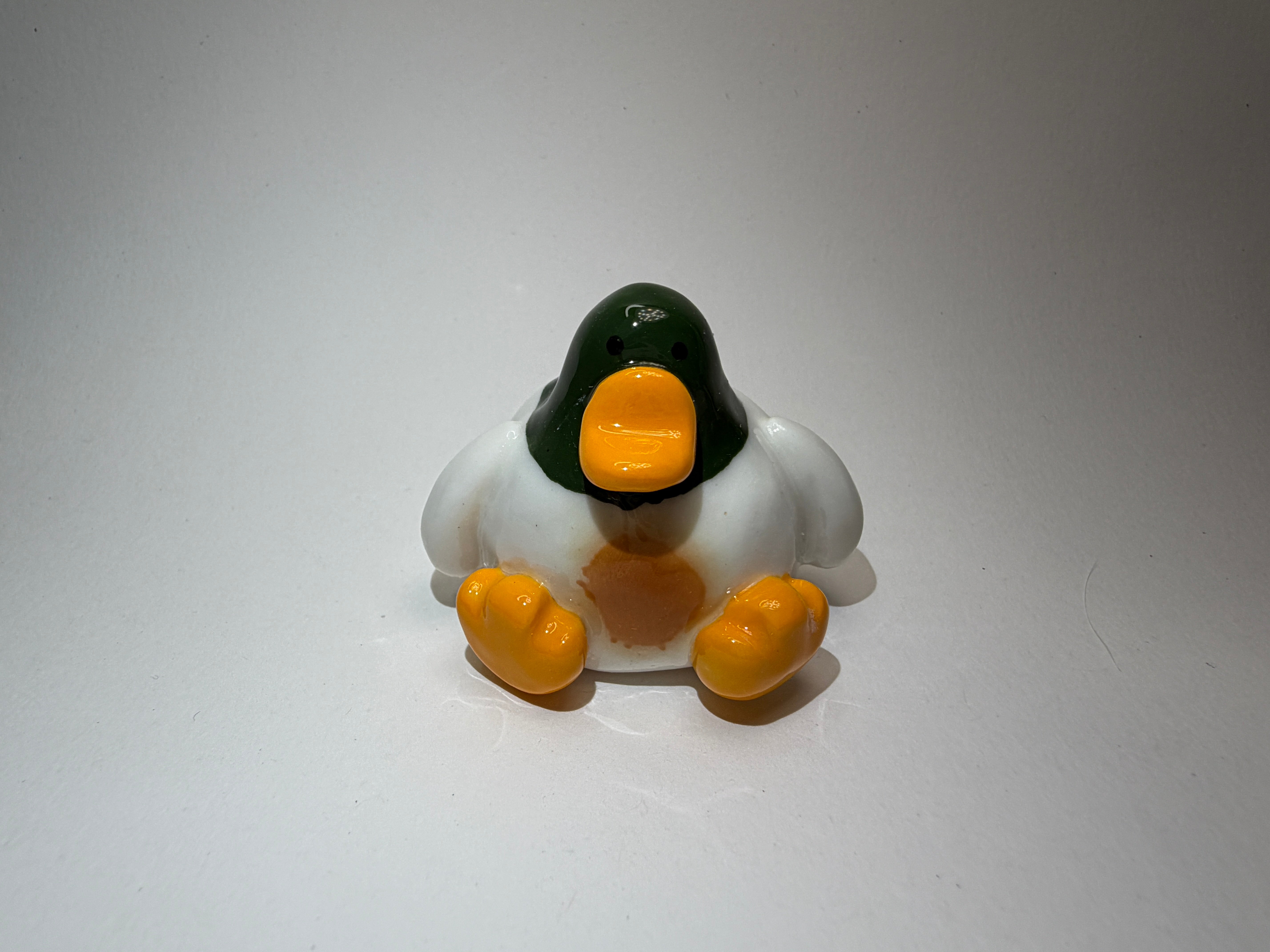 Chubby Green Head Duck Ornament - Handmade Ceramic Figurine