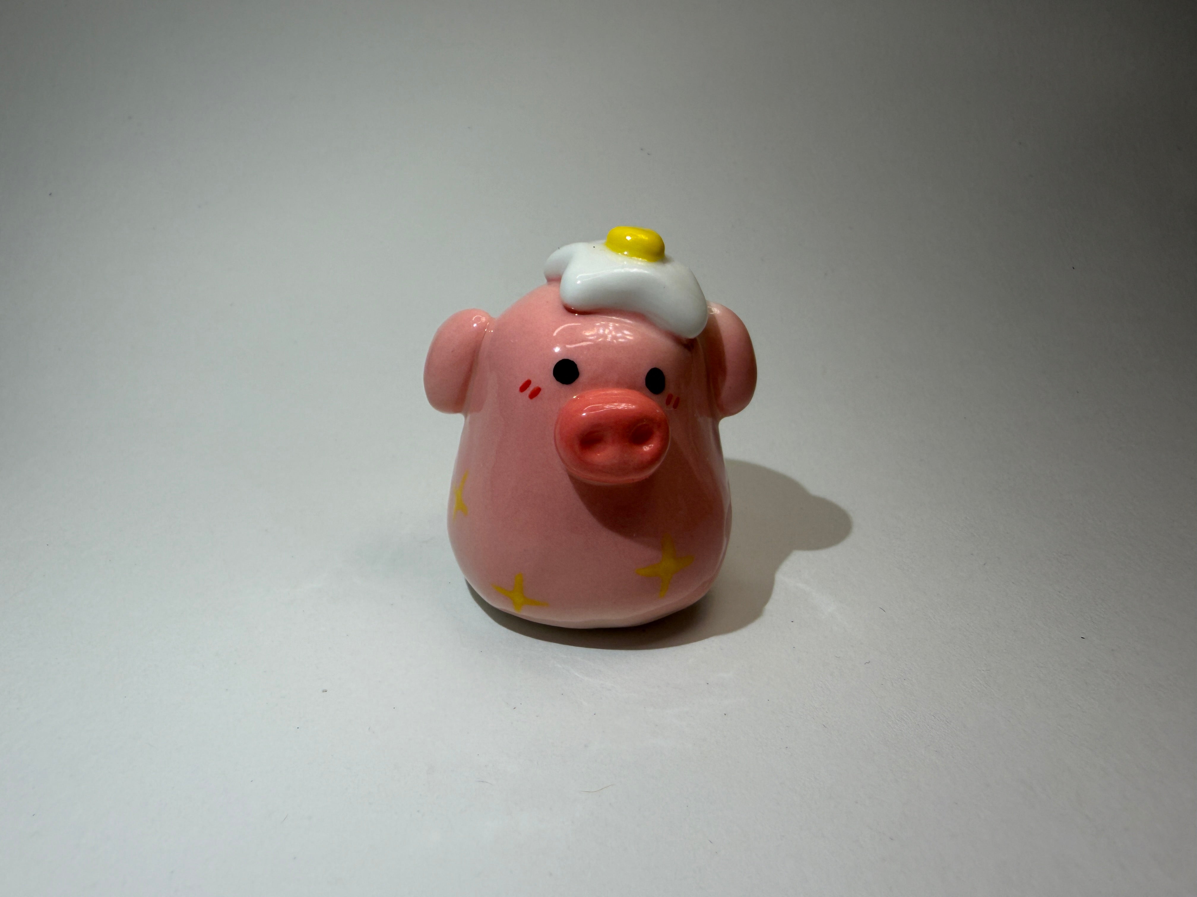 Round Pig with Sunny Fried Egg Figurine - Handmade Ceramic Ornament